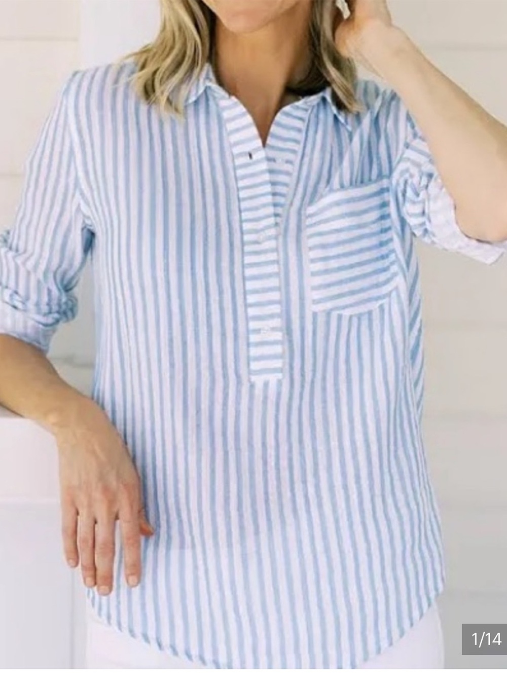 Alice Walk Organic Cotton Striped Popover in Blue & White, Women's size XSmall